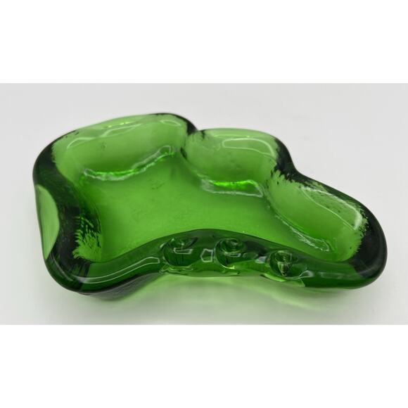 Vintage 1960's BLENKO Amoeba Freeform Art Glass Green Ashtray Trinket Dish - Picture 2 of 10